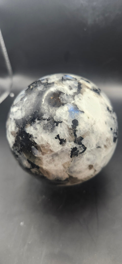 Rainbow moonstone sphere! 82mm, 3.22 inches, 1.12 pounds