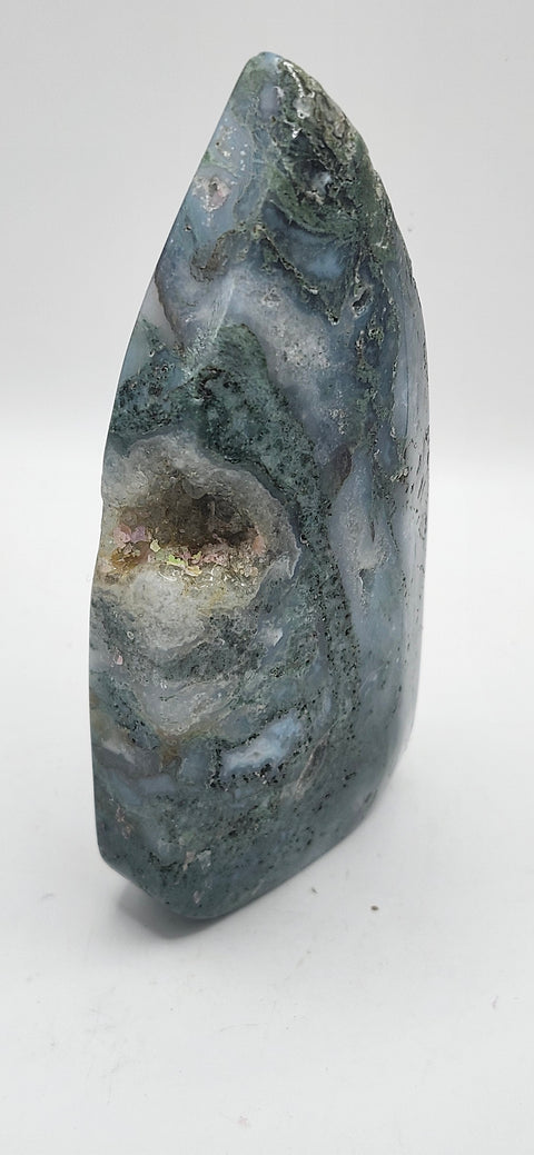 Druzy Moss agate tear tower! 5.5 inches 8.5 ounces
