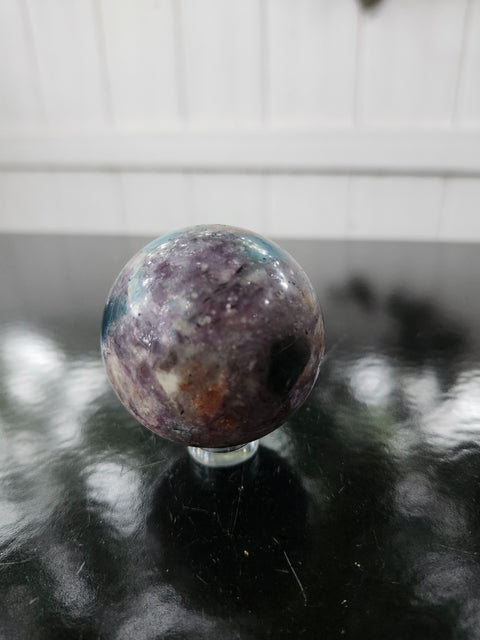4 to 5 ounce Blue apatite, lepidolite, Sunstone sphere 56.2 mm, 2.21 inches