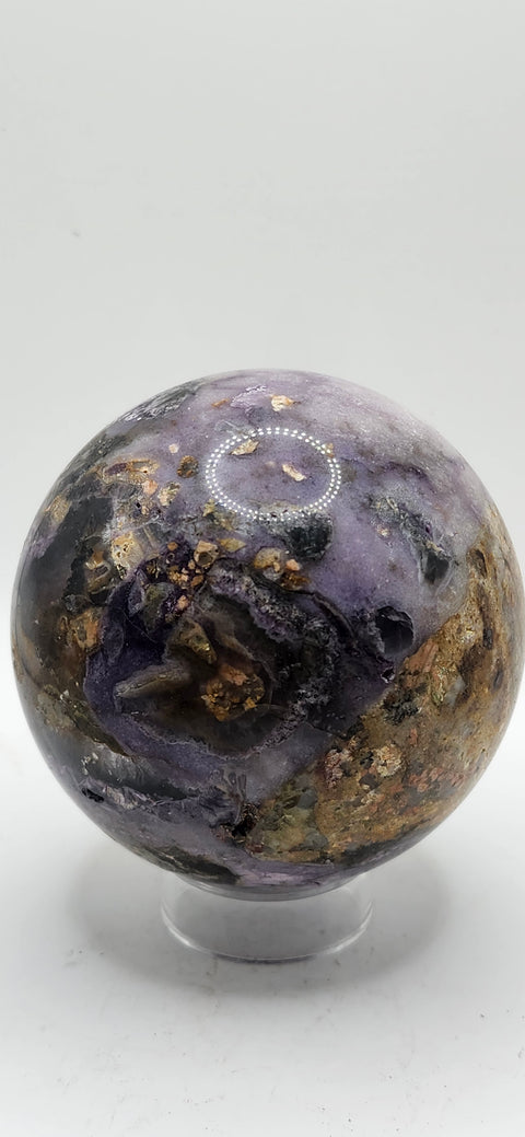 Opalized fluorite sphere! 71mm, 2.8 inches, 1.3 pounds