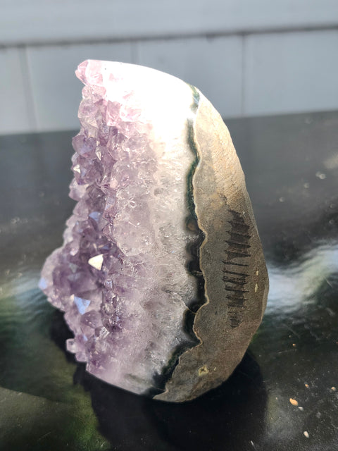 Amethyst cut base free form! 13.6 ounces, 3.2 inches tall, 2.7 wide