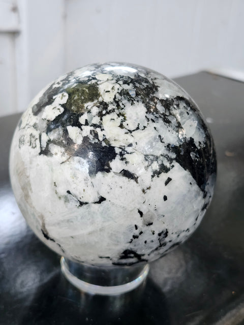 Rainbow moonstone sphere! 2.7 pounds, 90mm, 3.55 inches