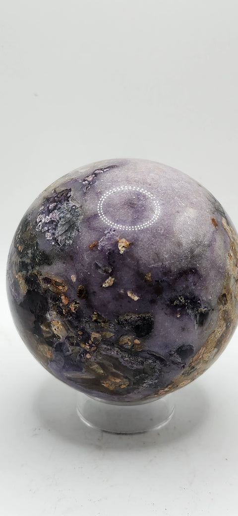 Opalized fluorite sphere! 71mm, 2.8 inches, 1.3 pounds