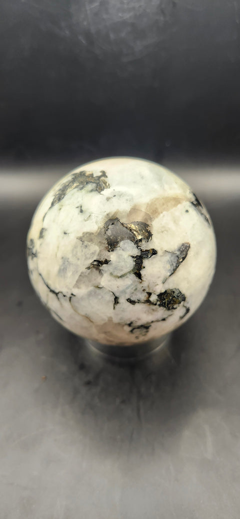 Rainbow moonstone sphere! 73.9mm, 2.9 inches, 1.4 pounds