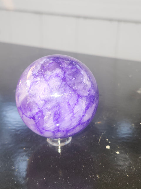 Purple crackle quartz sphere! 7.4 ounces, 53mm, 2.1 inches