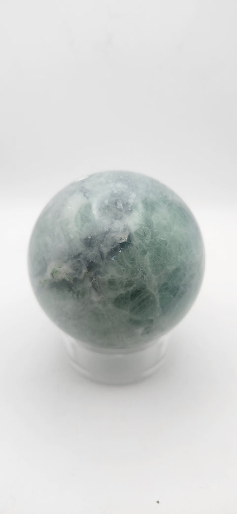 Green florite sphere. 60mm, 2.37 inches, 14.2 ounces