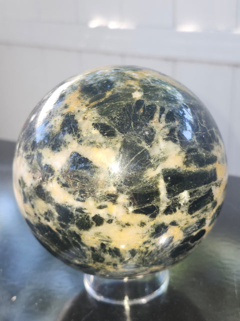 Mega Green sodalite sphere! 98.9mm, 3.89 inches, 3.8 pounds