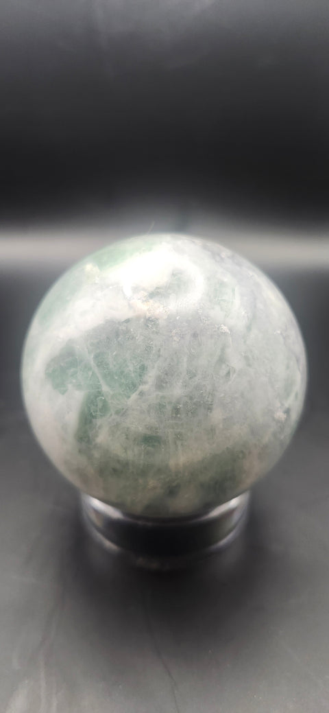 Green florite sphere. 60mm, 2.37 inches, 14.2 ounces