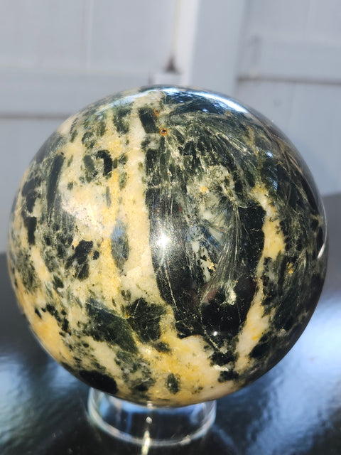 Mega Green sodalite sphere! 98.9mm, 3.89 inches, 3.8 pounds