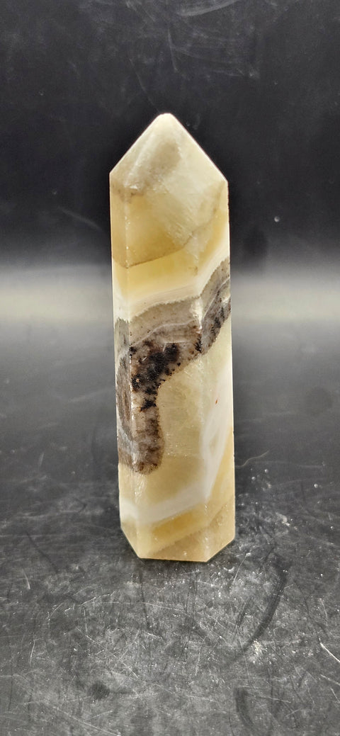 Striped yellow calcite tower! 2 ounces, 3.25 inches