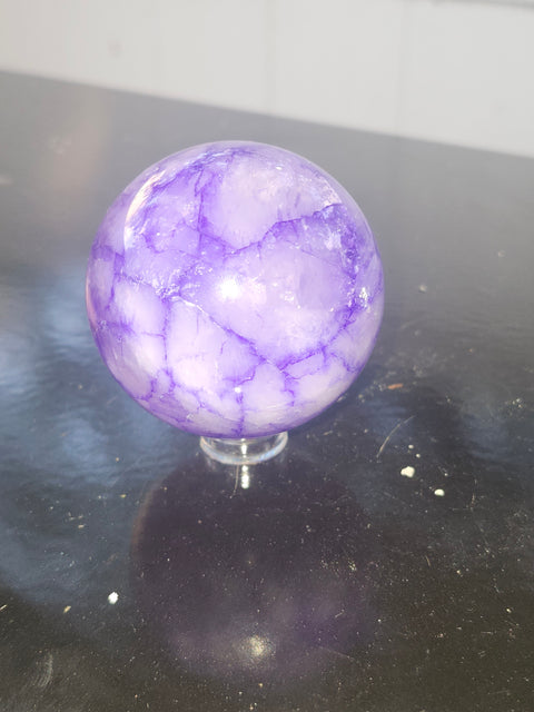 Purple crackle quartz sphere! 7.4 ounces, 53mm, 2.1 inches