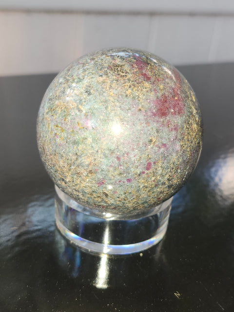 13 ounce ruby in kyanite sphere!! Uv reactive, 58 mm,2.3 inches