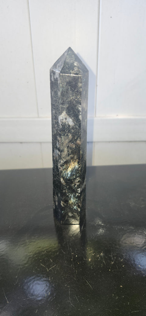 Large larvikite tower! 8 inches tall, 1.7 pounds!
