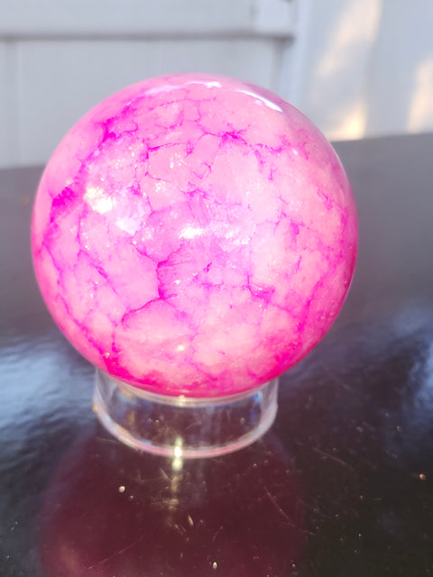Pink crackle quartz sphere! 71mm, 2.8 inches, 1.2 pounds
