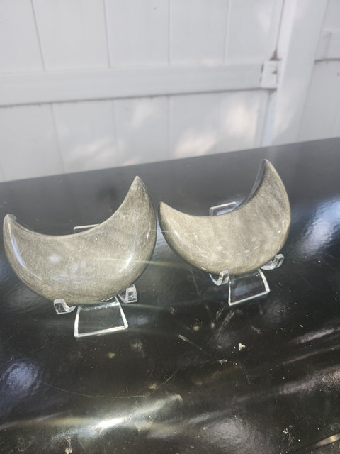 Silver obsidian moon! 4.7 ounces, 3.4 inches long, 1.5 wide
