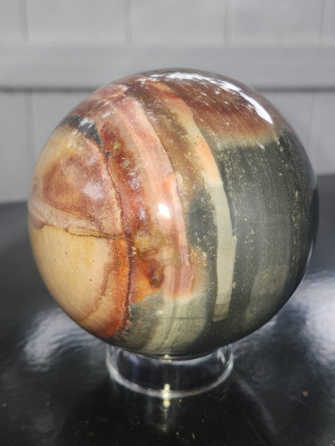 Large polychrome jasper sphere! 90mm, 3.56 inches, 2.4 pounds