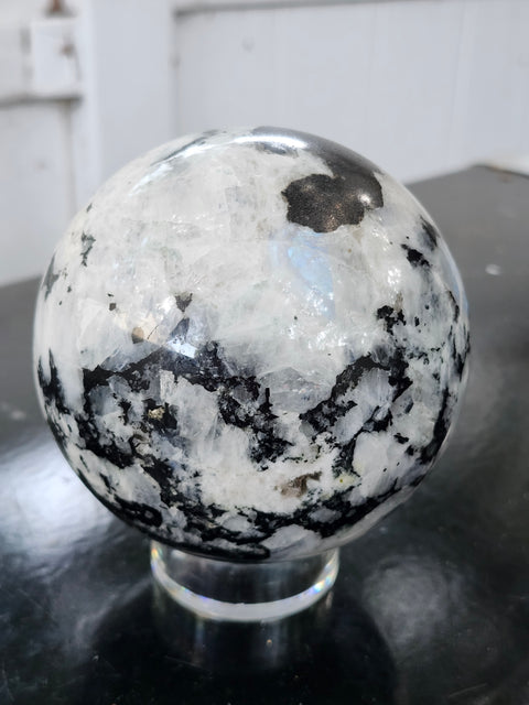 Rainbow moonstone sphere! 2.7 pounds, 90mm, 3.55 inches