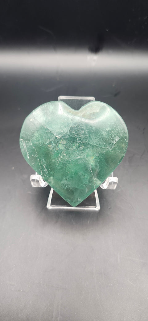 Green florite heart. 3.3 ounces, 2 by 2 inches