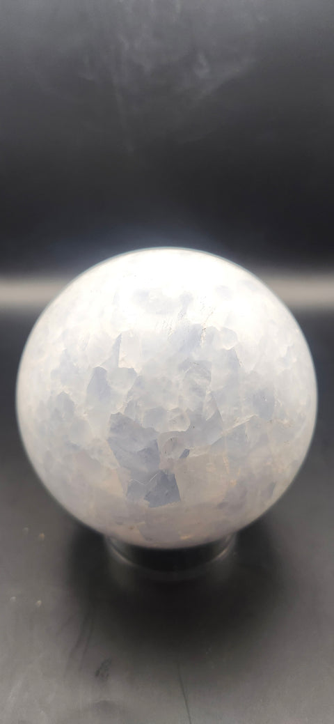 Blue calcite sphere. 80.4mm, 3.16 inches, 1.11 pounds
