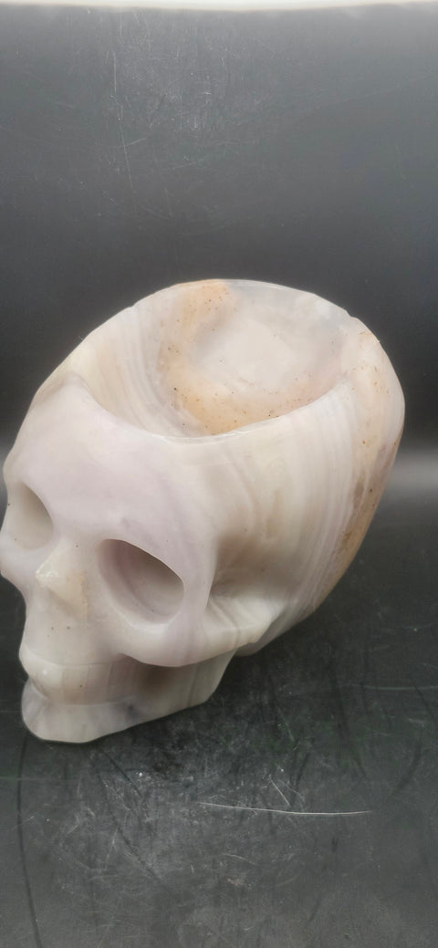 Striped calcite skull offering bowl! 2.13 pounds, 5 inches long 4 inches wide