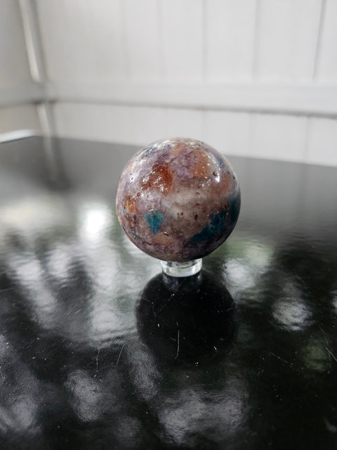 4 to 5 ounce Blue apatite, lepidolite, Sunstone sphere 56.2 mm, 2.21 inches