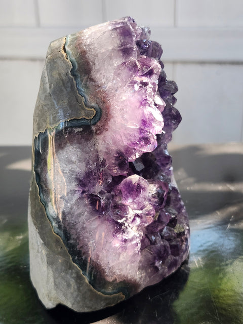 Amethyst cut base free form! 1.14 pounds, 4.5 inches tall, 3 wide