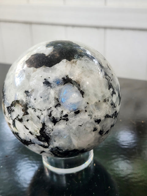 Rainbow moonstone sphere! 2.7 pounds, 90mm, 3.55 inches