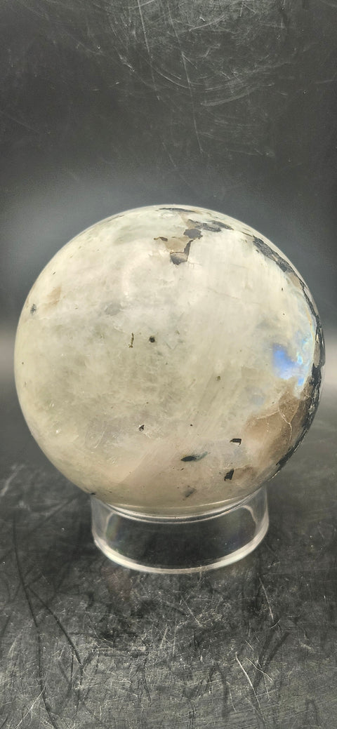 Rainbow moonstone sphere! 72.9mm, 2.8 inches, 1.3 pounds