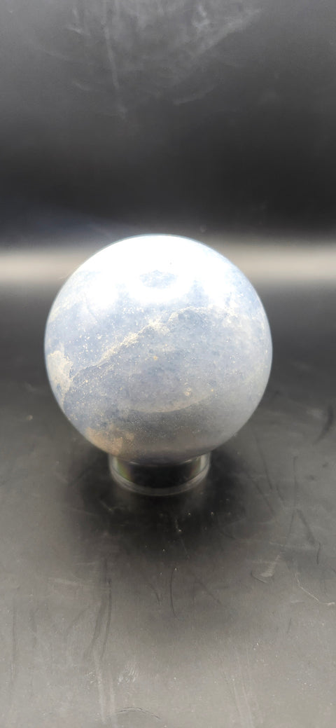 Blue calcite sphere. 62mm, 2.44 inches, 12 ounces
