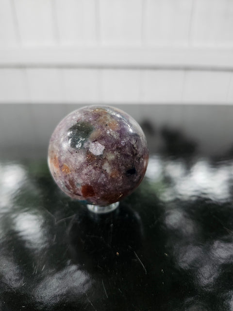 4 to 5 ounce Blue apatite, lepidolite, Sunstone sphere 56.2 mm, 2.21 inches