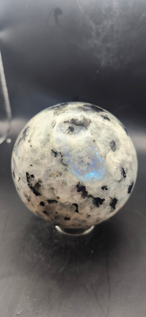 Rainbow moonstone sphere! 80mm, 3.15 inches, 1.11 pounds