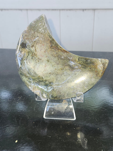 Moss agate moon! 4.59 inches, 12 ounces
