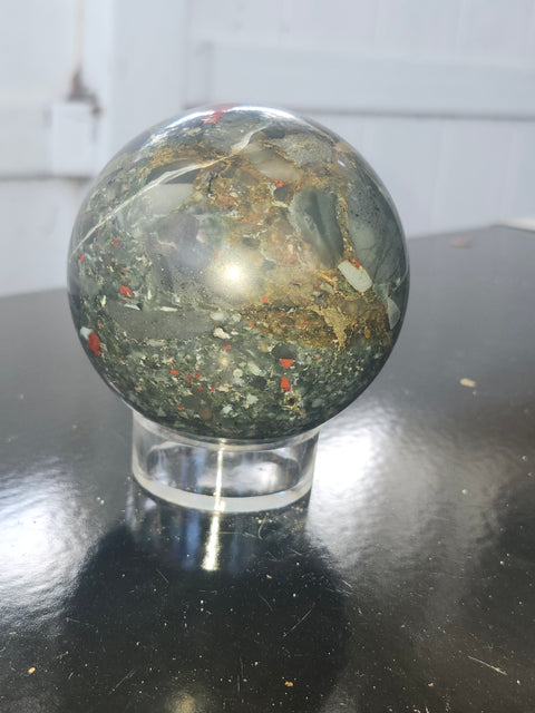 76.7mm, 3.01 inch bloodstone sphere! 1.6 pounds