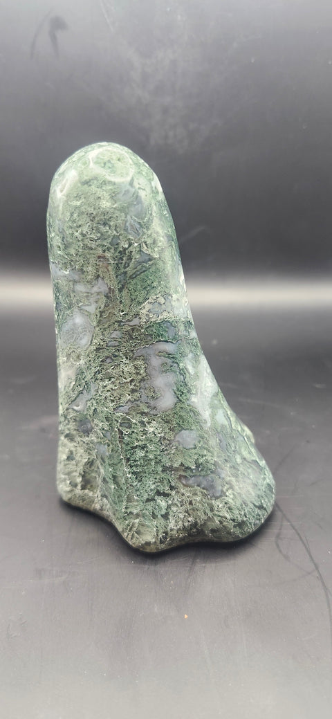 Moss agate tower. 13.5 ounces, 4 inches tall