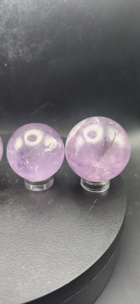 Amethyst quartz spheres set of 2. 1.3 inch and .9 inch