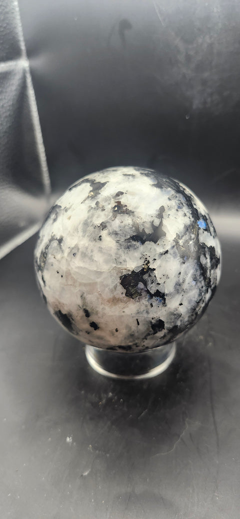 Rainbow moonstone sphere! 79.6mm, 3.13 inches, 1.10 pounds