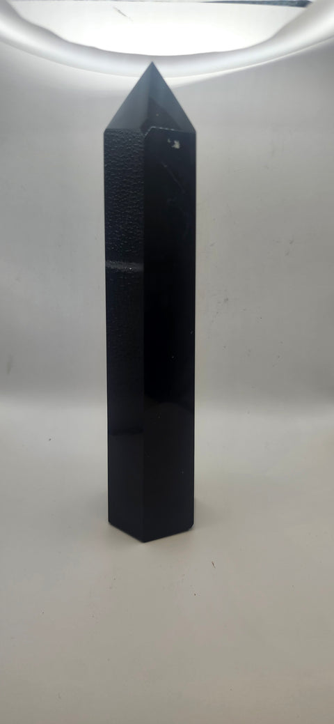 Black agate tower, 1.6 pounds, 8.5 inches tall