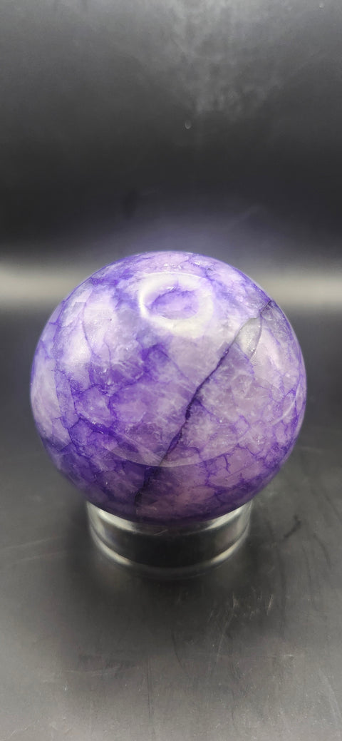 Purple crackle quartz sphere. 64.5mm, 2.53 inches, 13.2 ounces! Uv