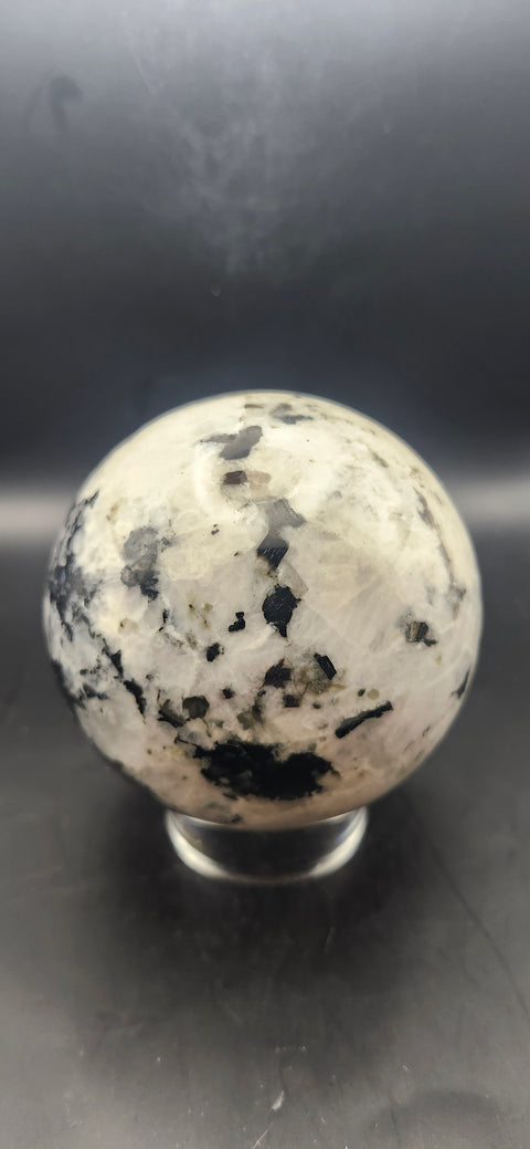 Rainbow moonstone sphere! 82.8mm, 3.26 inches, 1.12 pounds