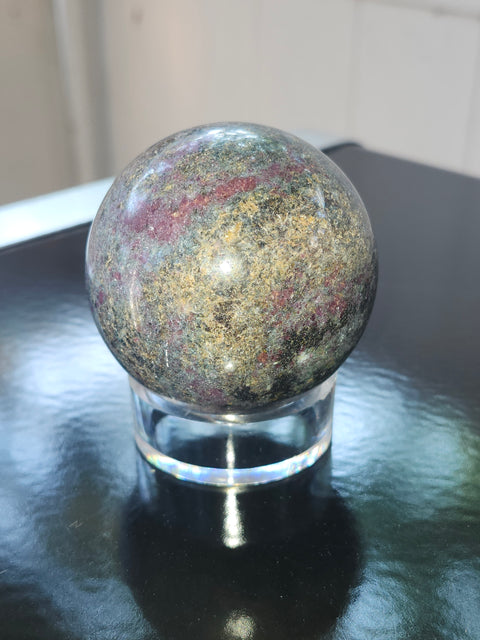 13 ounce ruby in kyanite sphere!! Uv reactive, 58 mm,2.3 inches