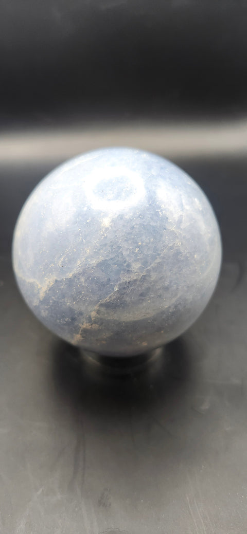 Blue calcite sphere. 62mm, 2.44 inches, 12 ounces