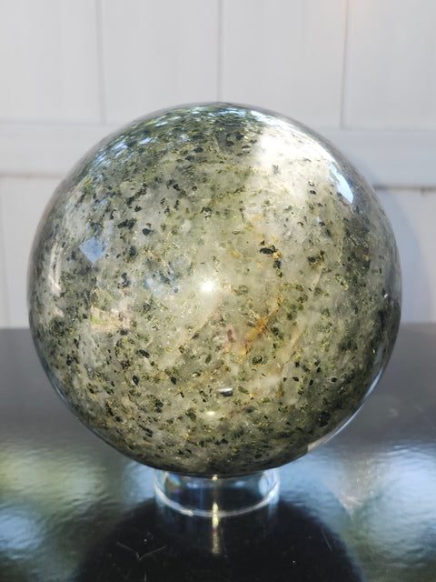 Massive larvikite sphere! 121mm, 4.8 inches, 5.8 pounds
