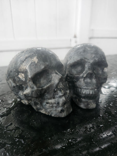 Larvikite skull! 1.3 pounds, 3.7 inches long, 2.7 tall, 2.2 wide