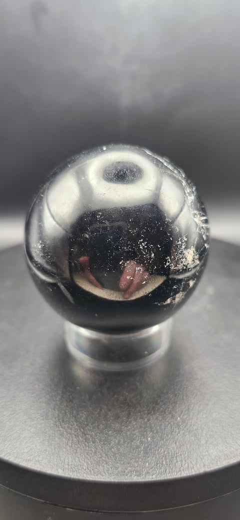 Black tourmaline sphere. 49.8mm, 1.96 inches, 7 ounces