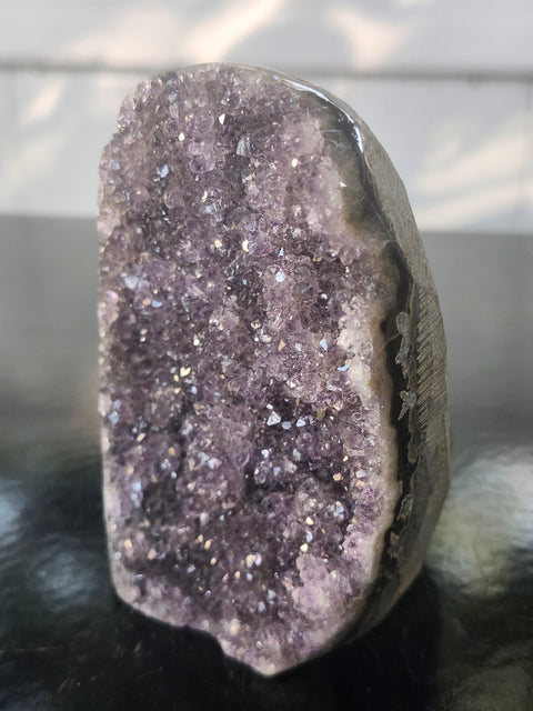 Amethyst cut base free form! 14.7 ounces, 3.6 inches tall, 2.6 wide