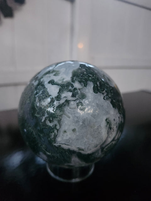 1.12 pound, 84.9mm, 3.34 inch moss agate sphere