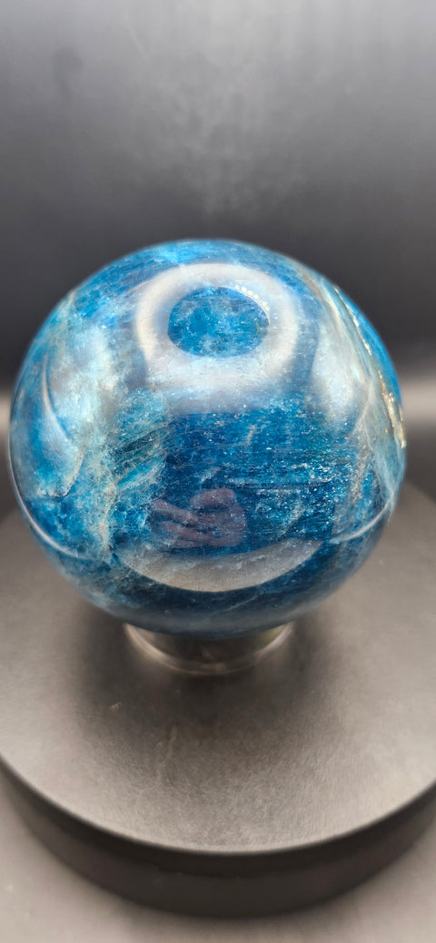 Blue apatite sphere, 80.6mm, 3.17 inches, 1.15 pounds