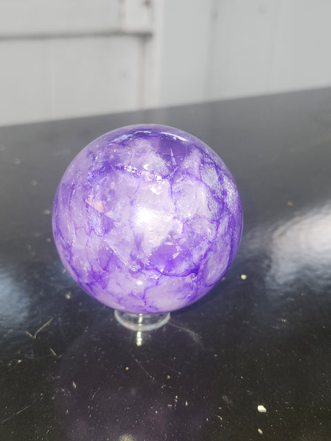Purple crackle quartz sphere! 7.4 ounces, 53mm, 2.1 inches
