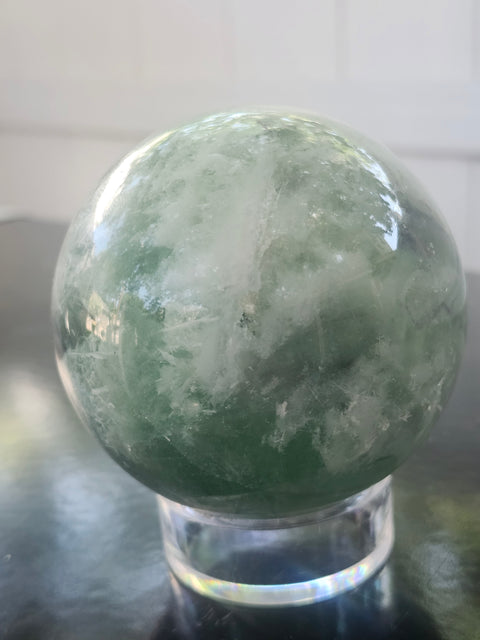 Snowflake florite sphere! 72mm, 2.85 inches, 1.7 pounds