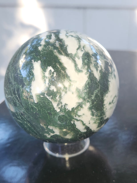 Moss agate sphere! 71mm, 2.8 inches, 1.1 pounds